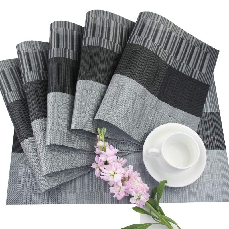 PIGCHCY Placemats,Washable Durable Woven Vinyl Placemats for Dining Table,Easy to Clean Plastic Placemats Set of 6 (Black) - Image 5